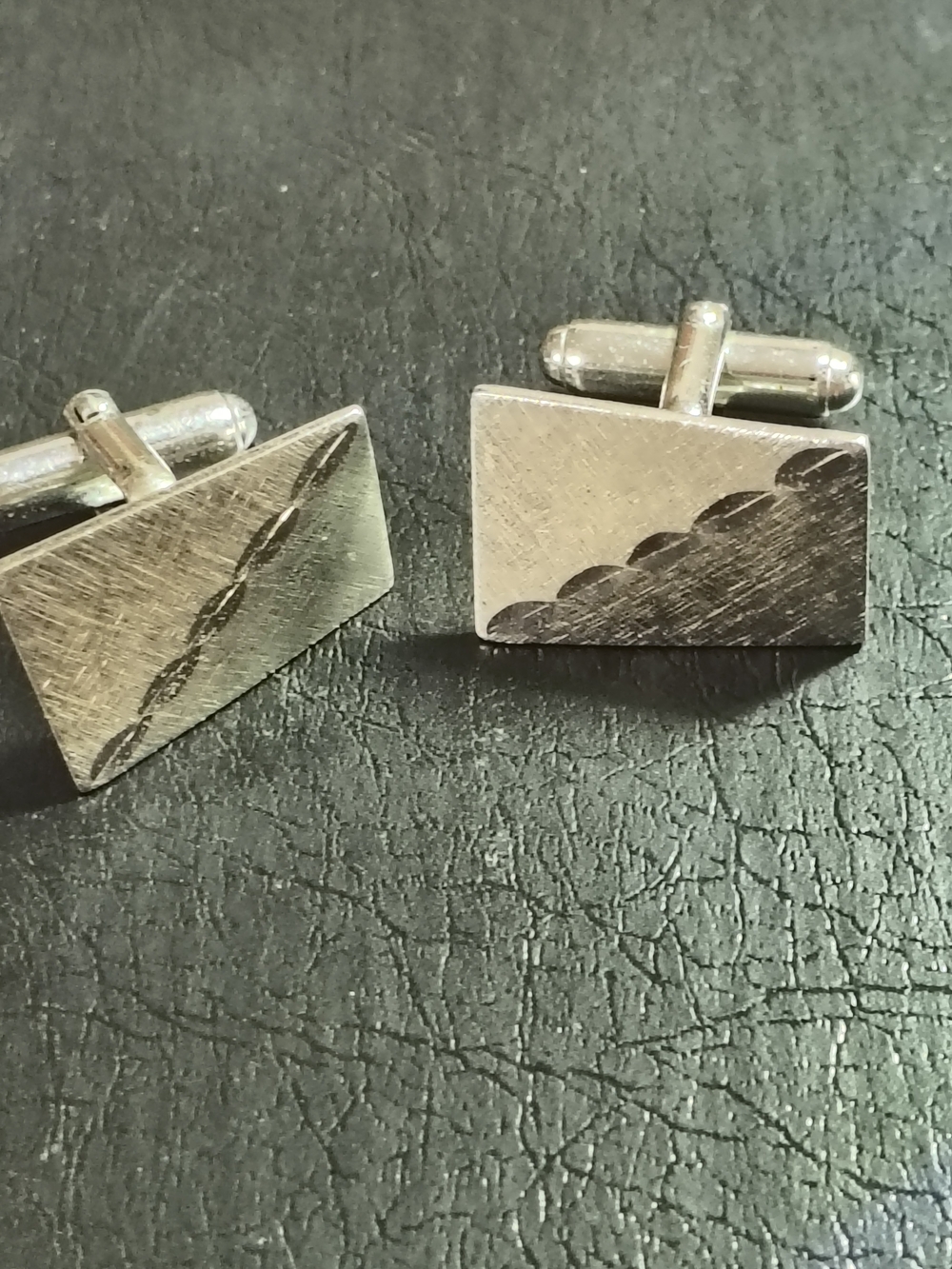 MCM Anson Sterling Silver Rectangular Textured Cufflinks Vintage